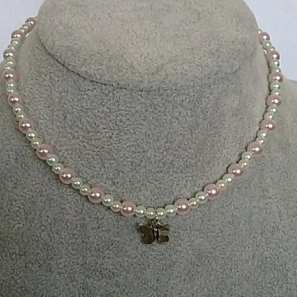 Girls beaded butterfly pastel necklace